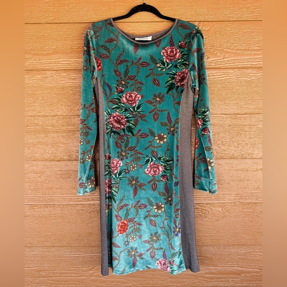 Aldomartins Anthropologie Spring Floral Velvet Long Sleeve Dress -Sz M - Picture 1 of 4